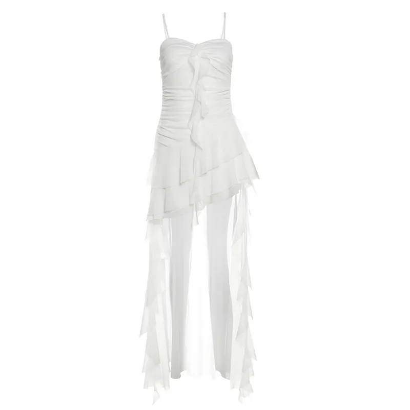 Summer New Women's Solid Color Slim High Waist Fashion Halter Neck Sleeveless Dress - White