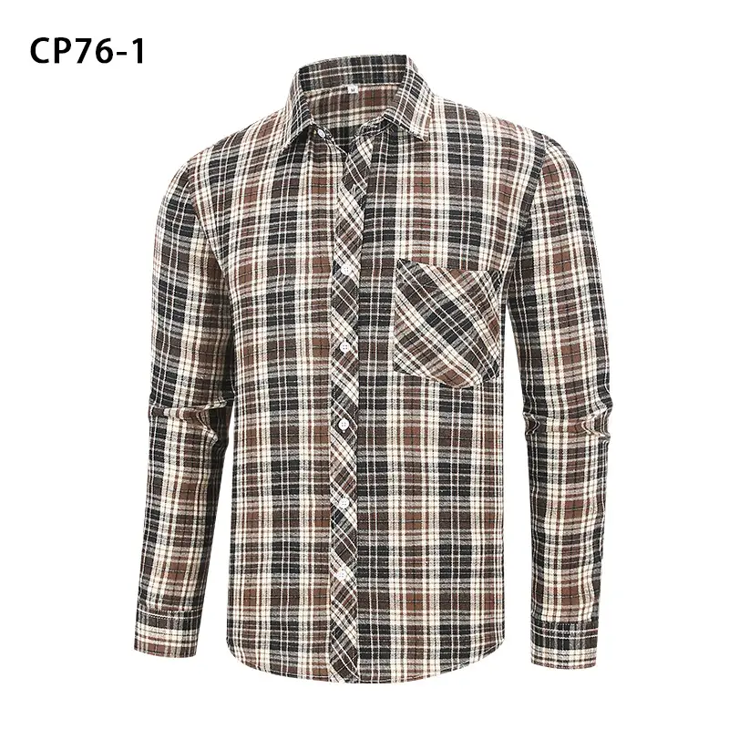 Men's Casual Plus-Size Long-Sleeve Plaid Shirt