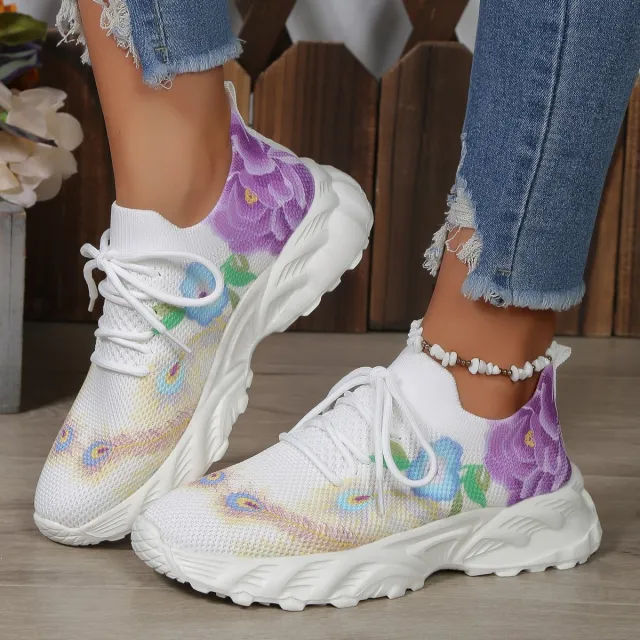 Casual Flower Flying Woven Breathable Surface Soft Bottom Lightweight Sneaker Purple - Shop at LoveMi