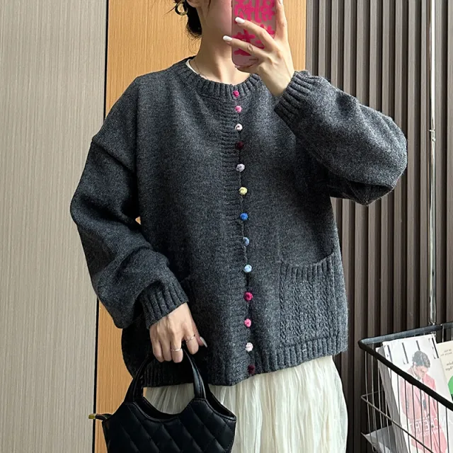 Color Button Female Gentle Style Jacket Dark Gray - Shop at LoveMi