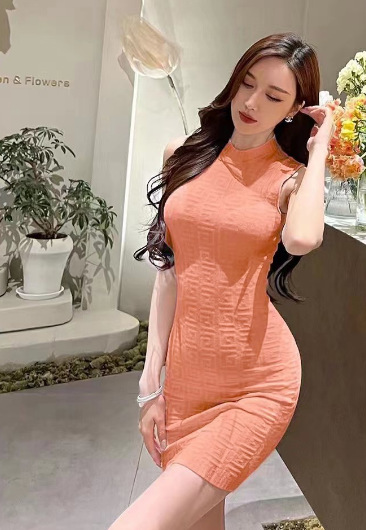 Pure Desire Style Sleeveless Slim Fit Bodycon Dress Orange - Shop at LoveMi