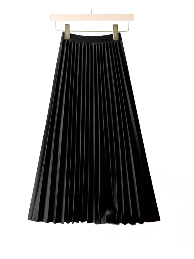Fashion Women Solid Color Pleated Skirt Female Black - Shop at LoveMi