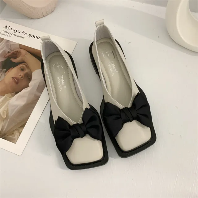 French Minority Bow Flat Shoes Apricot - Shop at LoveMi