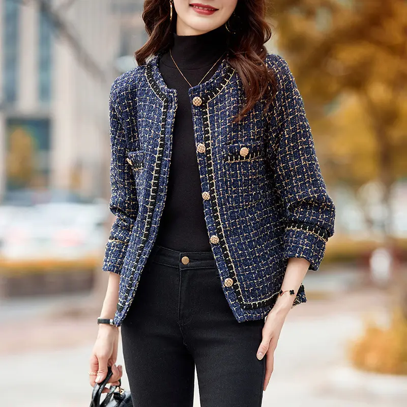 Female Solid Color Chanel-style Wool Short Coat