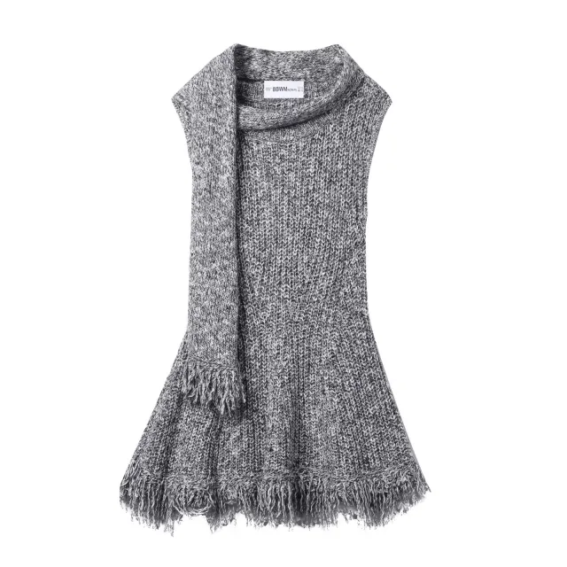 Winter New Temperament Fashion Scarf Collar Sleeveless Gray Knitted Dress - Shop at LoveMi