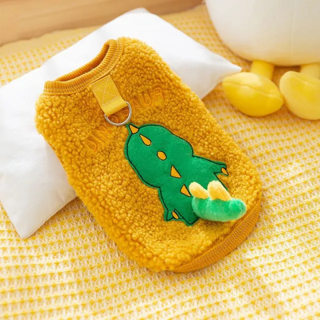 Pet Clothes Winter Warm Fleece lined Thick Vest Sweater Cute Little Dinosaur - Shop at LoveMi