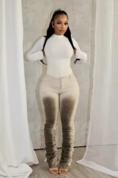Fashionable Sexy Slim-fit Distressed Retro-style Stacked Pants - Ivory White - View 1