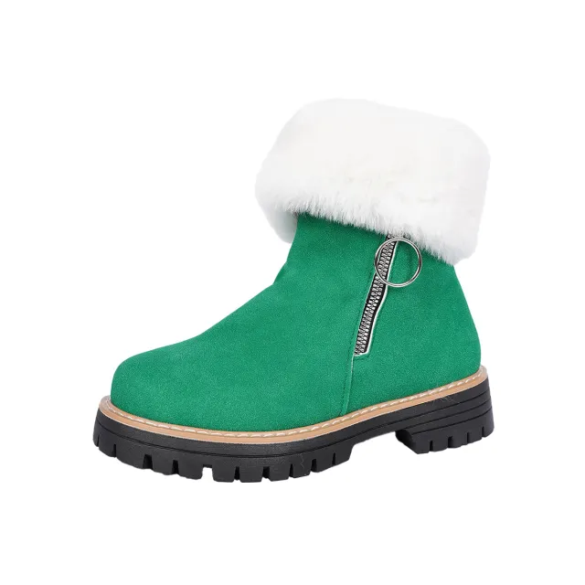 Thick Sole Side Zipper Fashion Simple Furry Casual Cotton Boots For Women Green - Shop at LoveMi