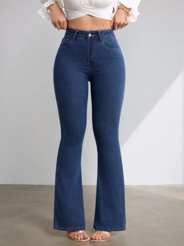 Women's Wild Stretch High Waist Flared Jeans Sapphire Blue - Shop at LoveMi