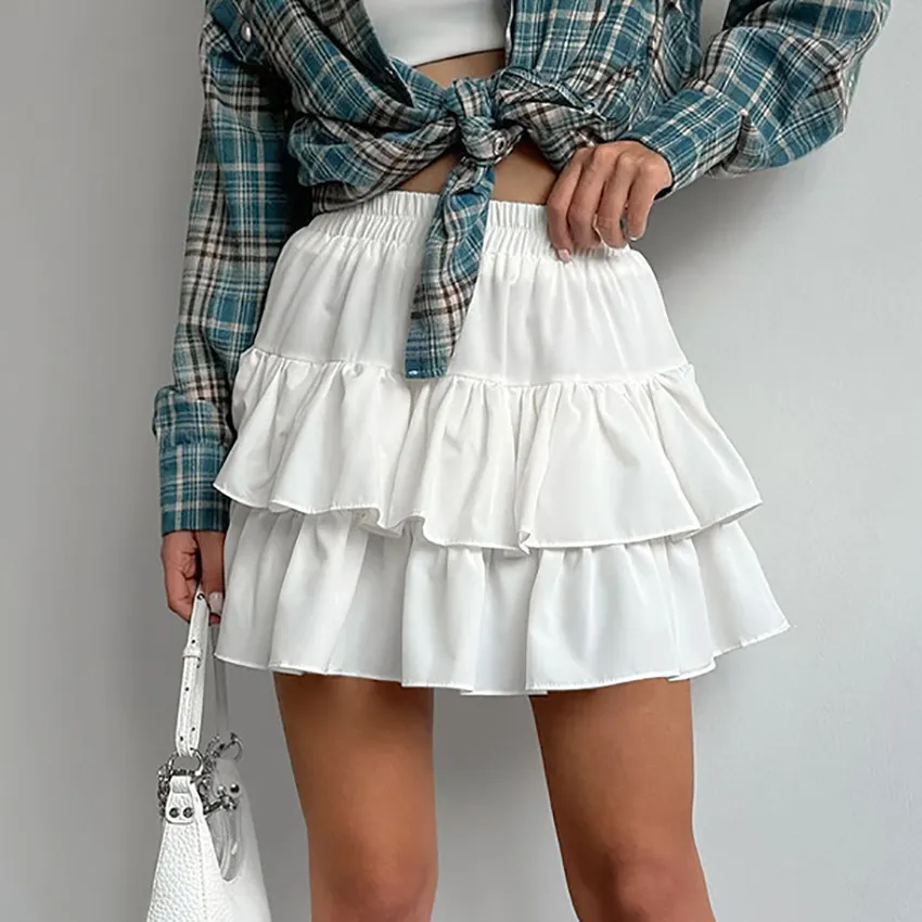 Design Sense Double-layer Chiffon Short Skirt - White