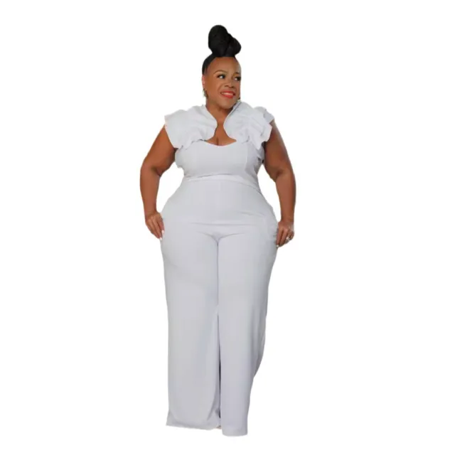Plus Size Strappy Lace Stretchy Slim Wide Leg Jumpsuit White - Shop at LoveMi