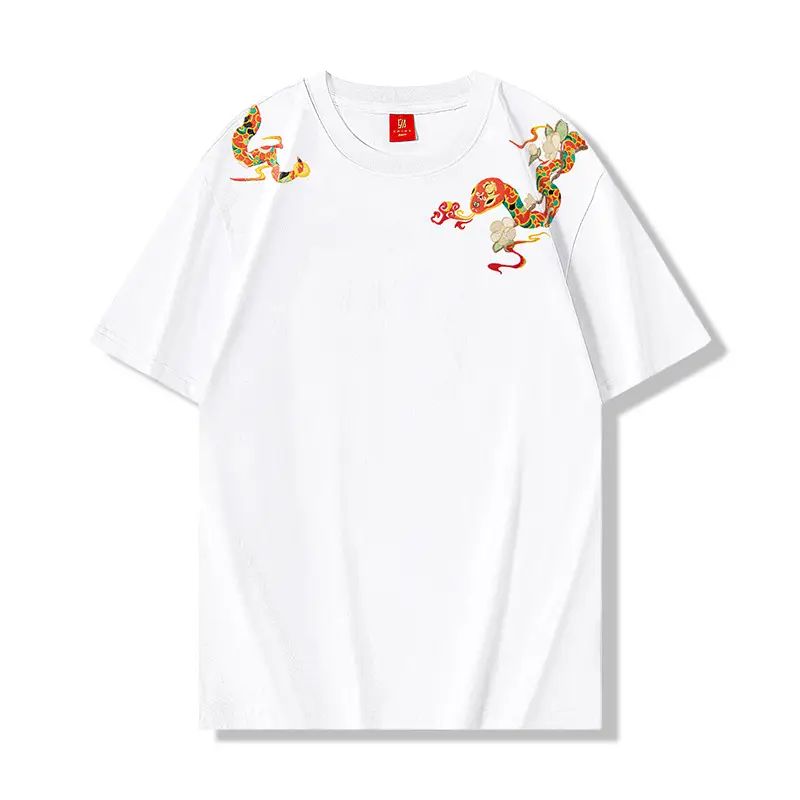 Loose T-shirt Embroidered Crew Neck Short Sleeve