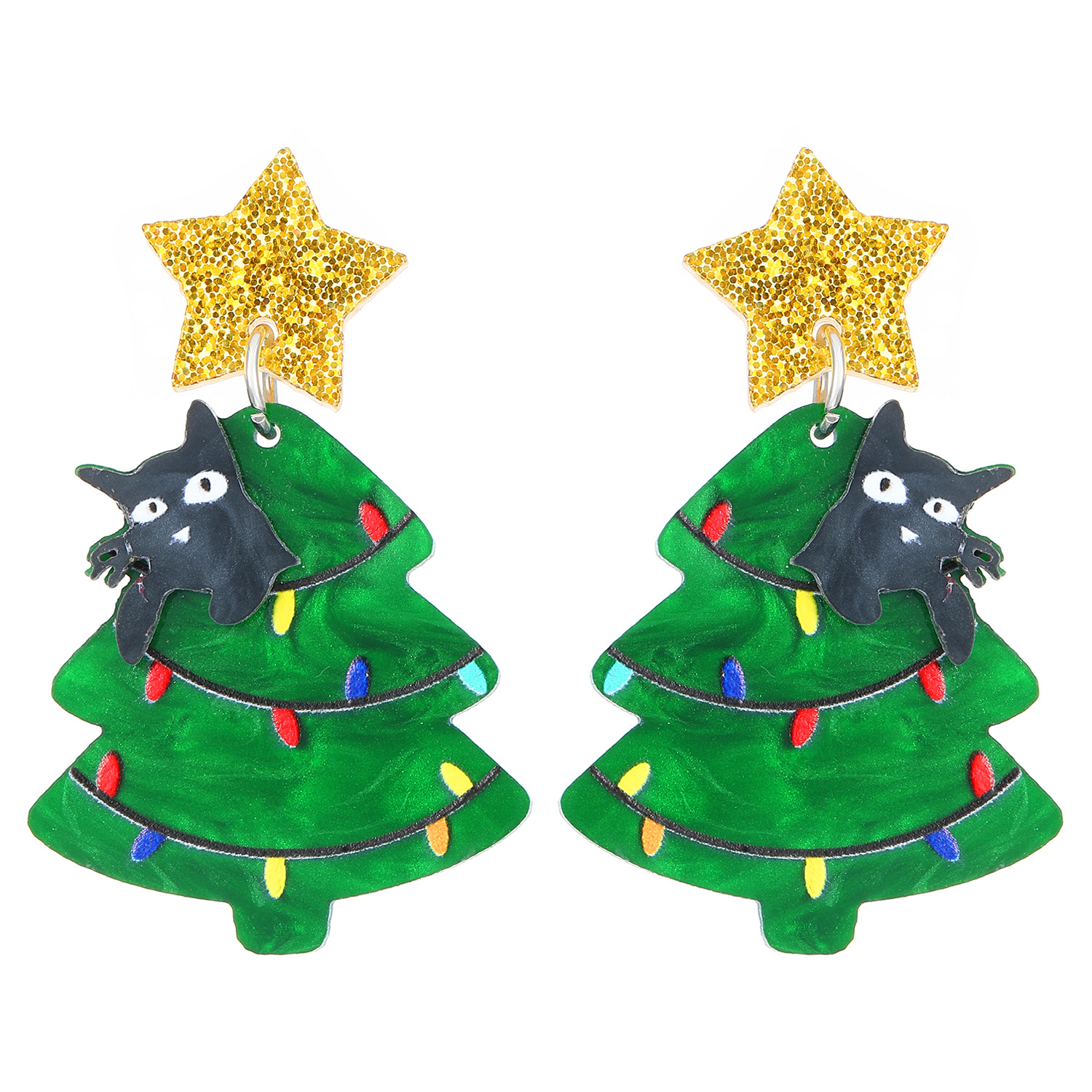 Christmas Tree Kitty Creative Christmas Acrylic Earrings