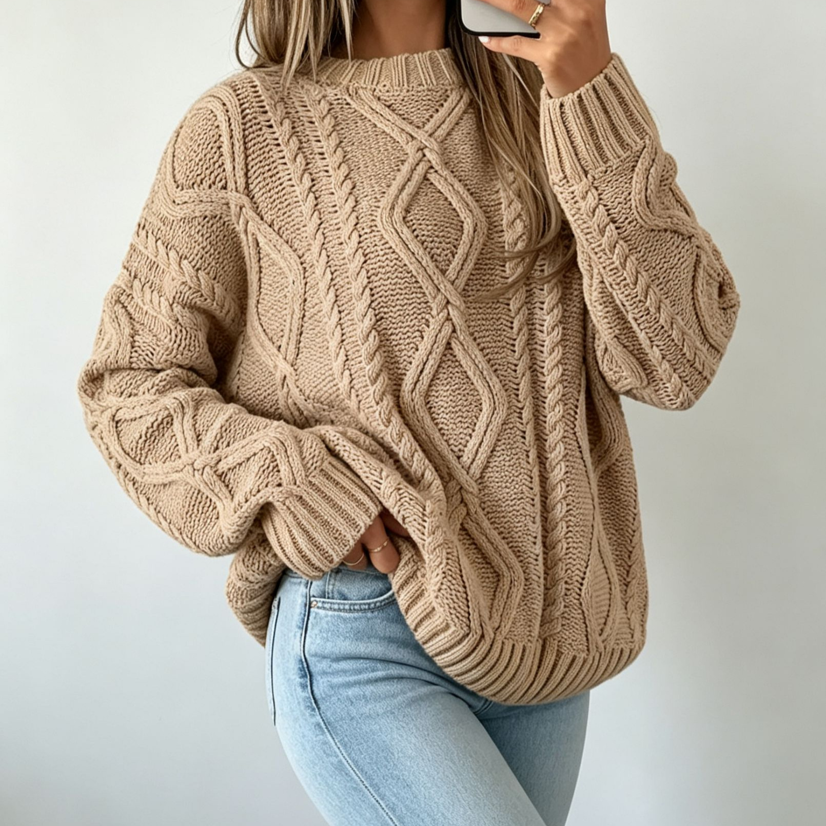 Women's Round-neck Solid-color Loose-fit Casual Sweater