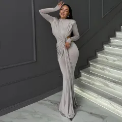 Women's Long Sleeve Slimming Dress - Grey - View 1