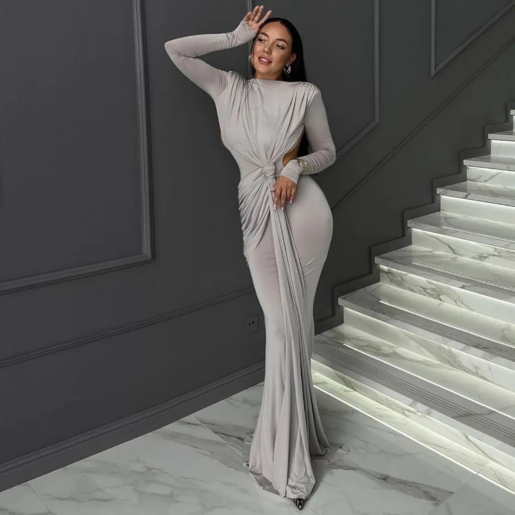 Women's Long Sleeve Slimming Dress - Gray