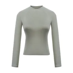 Top Long Sleeve Round Neck Raglan Sleeves T-shirt For Women - Gray - View 1