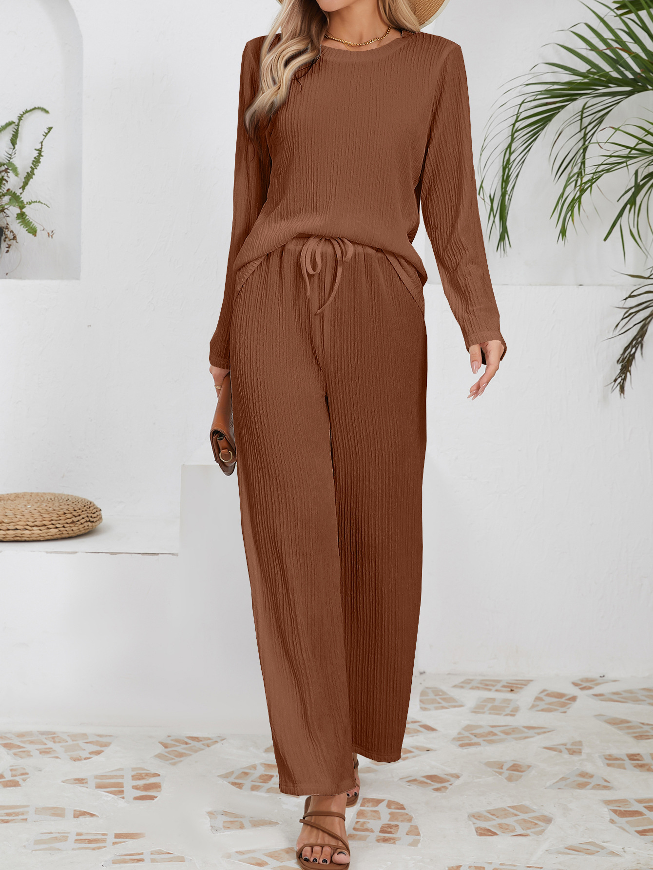 Autumn And Winter New Knitted Jacquard Long Comfort And Casual Loose Outfit Brown - Shop at LoveMi