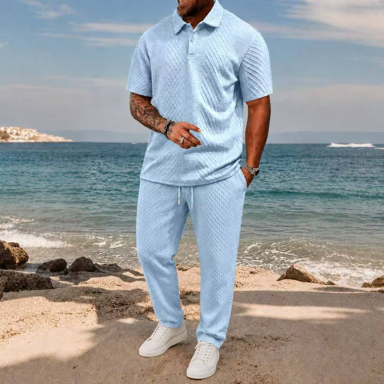 New Arrival Jacquard Short-sleeve Mens T-shirt And Sportswear Set for sale on BNS