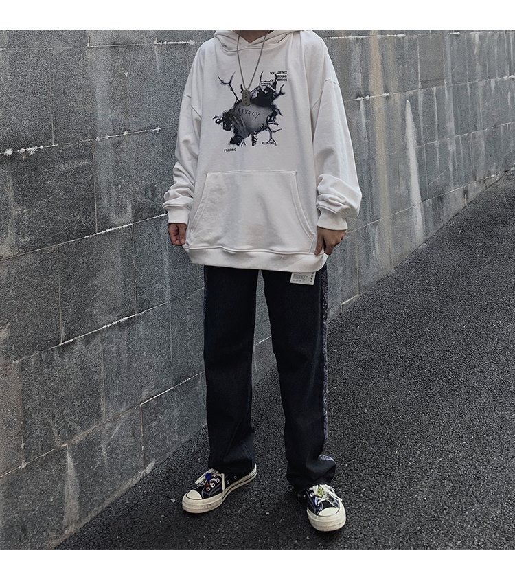 Title 11, Loose casual cotton hooded sweatshirt