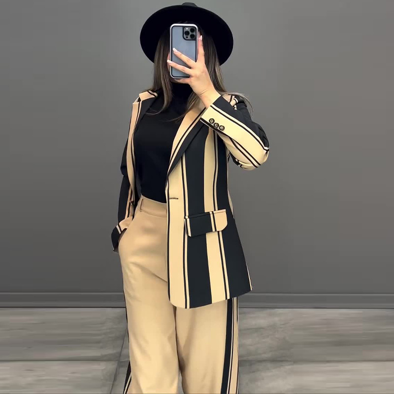 Contrast Striped Suit Temperament Commute Two-piece Suit