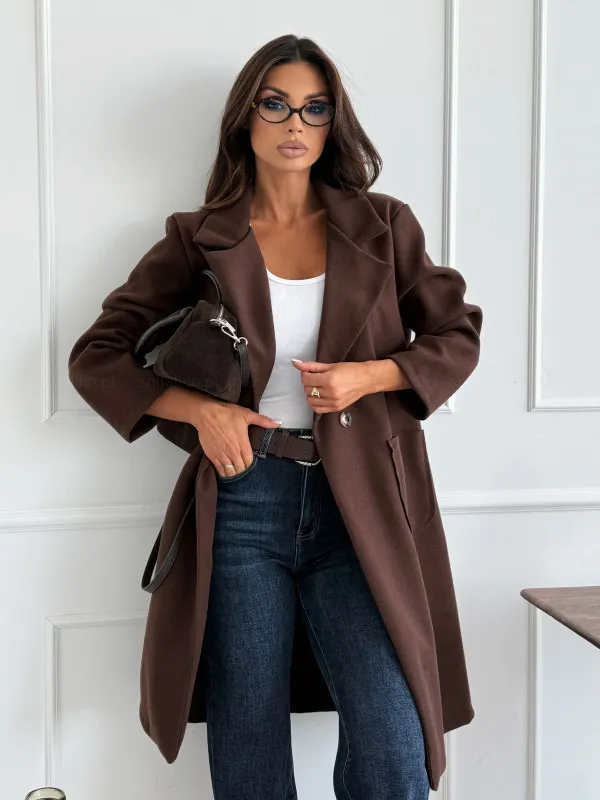 Autumn And Winter Fashion Simple Solid Color Long Sleeve Single breasted Wool Coat Brown - Shop at LoveMi