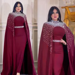 Middle East Muslim Rhinestone Beaded Heavy Industry Two-piece Suit Dress Robe - Z267 Wine Red - View 1