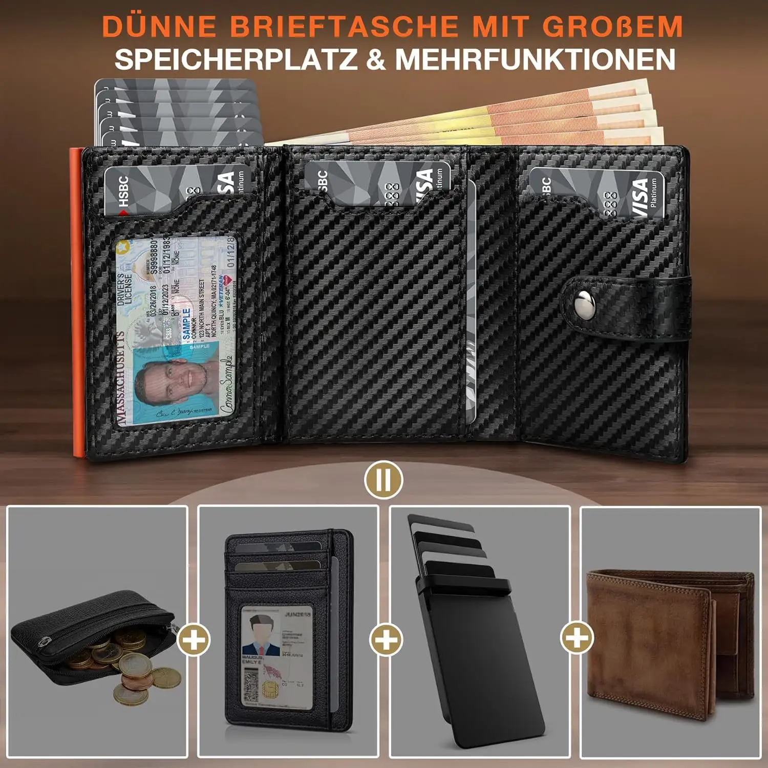 Anti-theft Aluminum Card Holder Pop-Up Tri-Fold Case