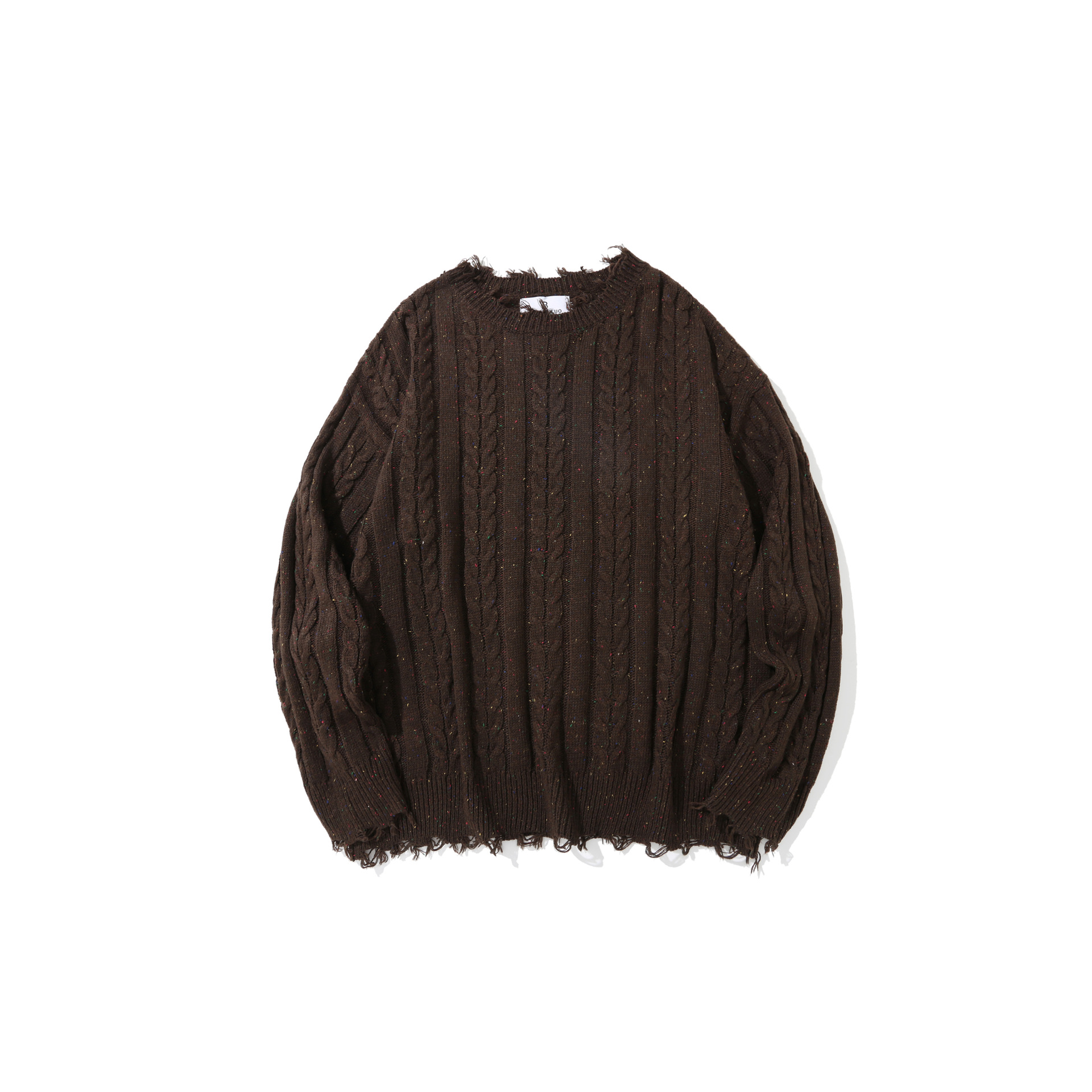 Pure Color Jacquard Twist Ripped Sweater Men's High Street Idle Style