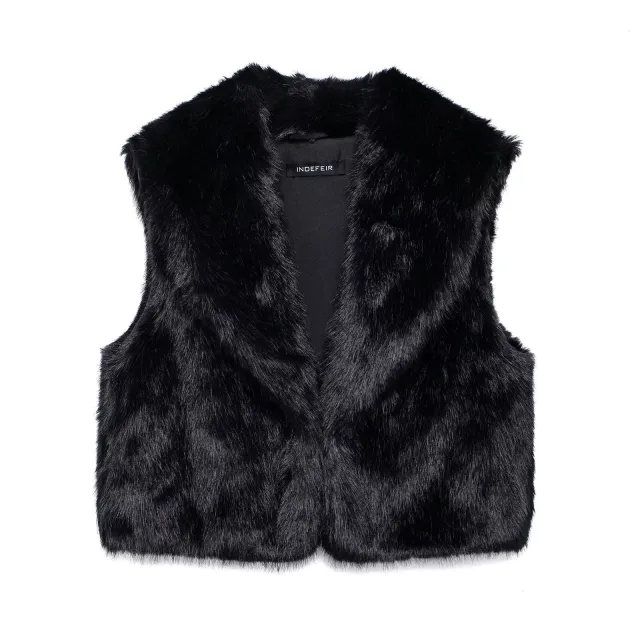 Artificial Fur Cardigan Sleeveless Vest Women's Outer Wear Black - Shop at LoveMi