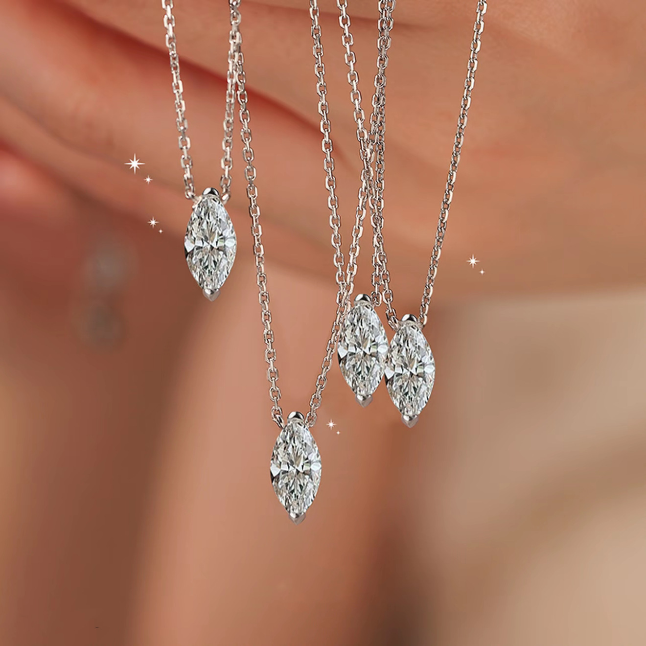 Diamond Ring Marquise-cut Pendant Necklace Everyday Zircon-studded Ring