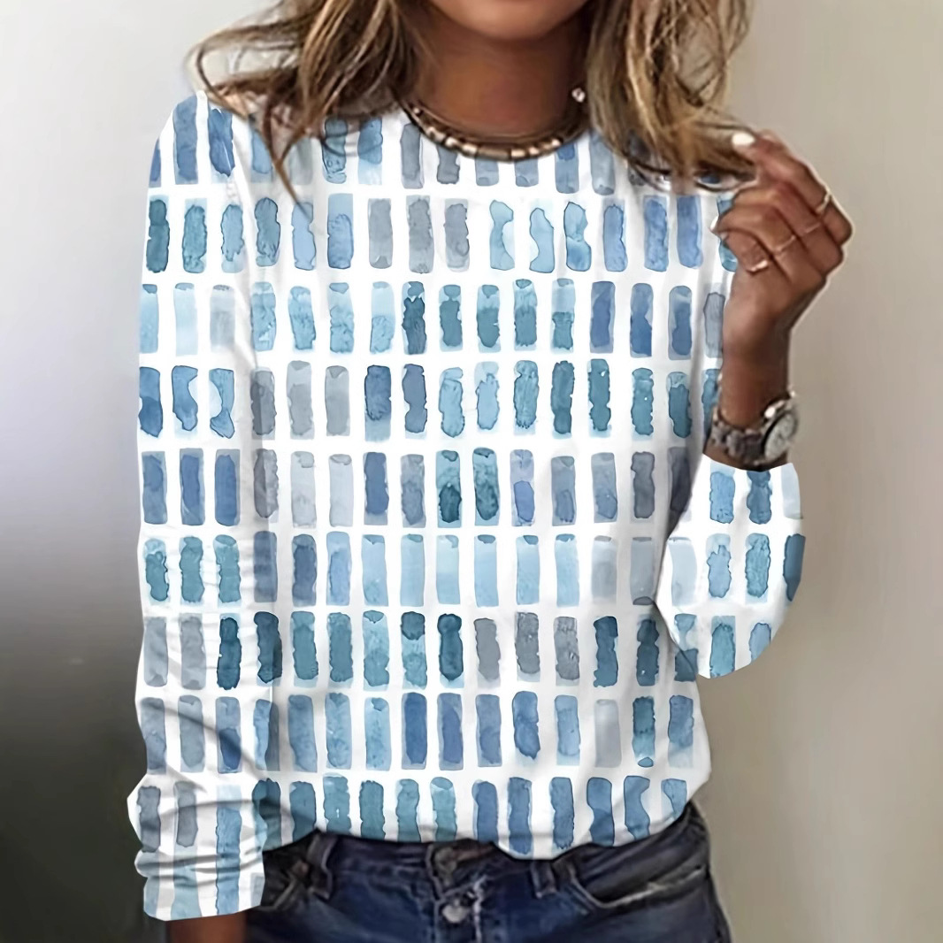 Digital Printing Women's Casual Round Neck Long Sleeve T-shirt Loose Top