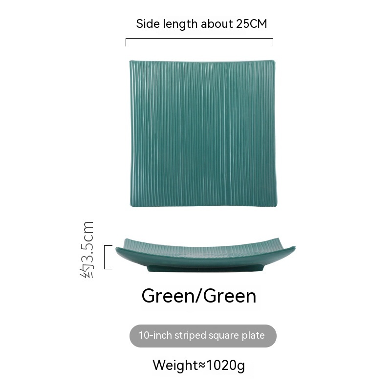 10 Stripes Square Plate Green