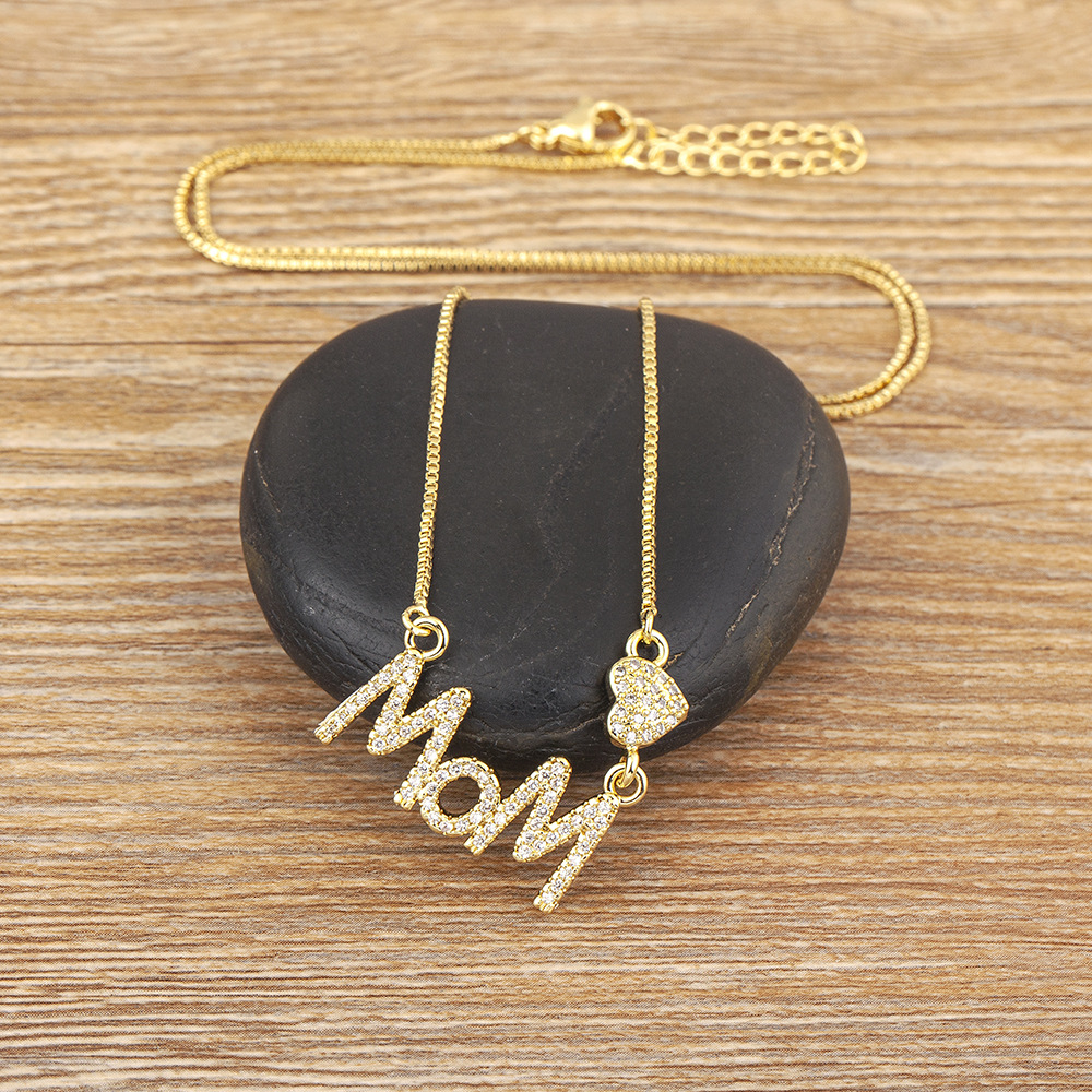 Copper Plating 18K Real Gold Loving Heart Zircon Letter Necklace