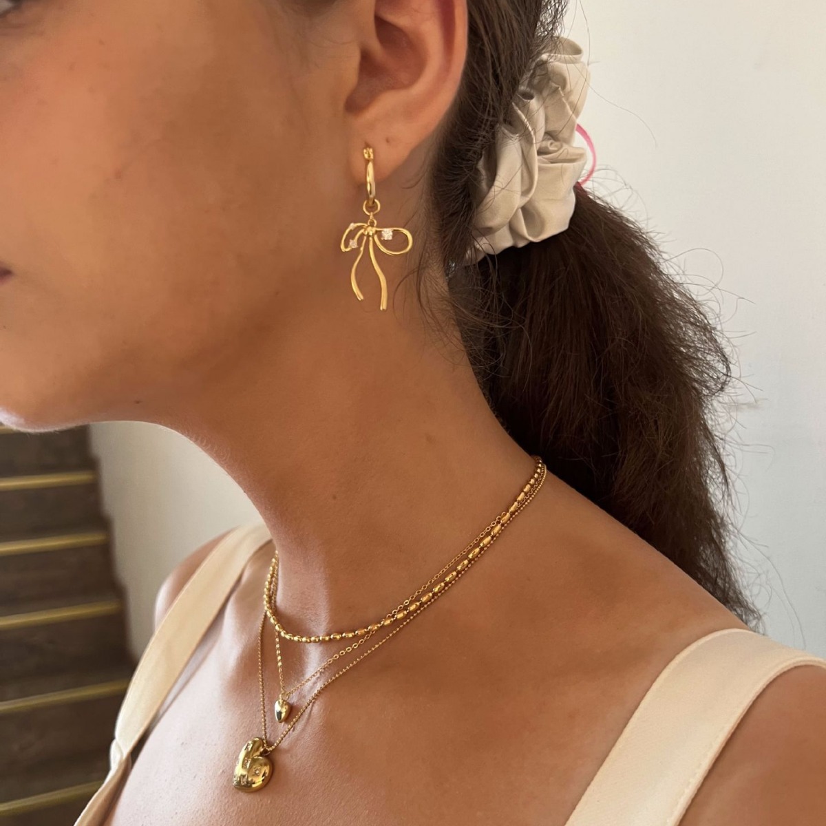 Female Zircon Bow Fresh And Sweet Earrings