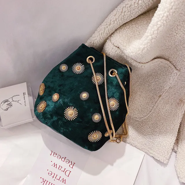 Women's Fashion Velvet Bucket Bag Green - Shop at LoveMi
