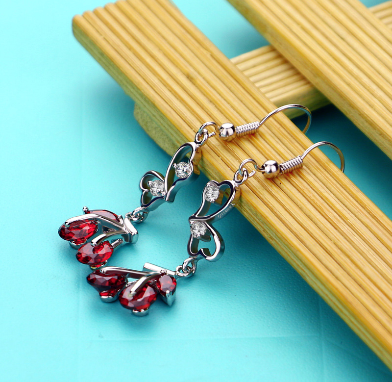 Title 8, Long Tassel Cherry Love Red Zircon Earrings