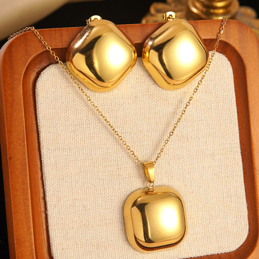 Stainless Steel Heart Bow Flower Necklace And Earrings Set