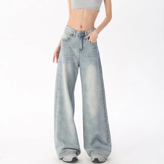 Retro Denim Women's Straight leg Trousers Blue Lengthened - Shop at LoveMi