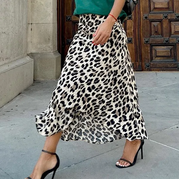 Leopard Print Elastic Waist A Line Skirt Leopard Print - Shop at LoveMi