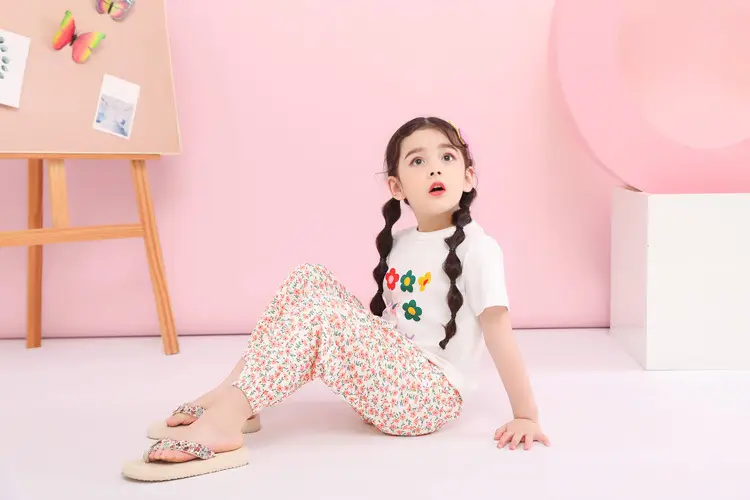 Short-sleeved T-shirt For Girls Flower Print Top