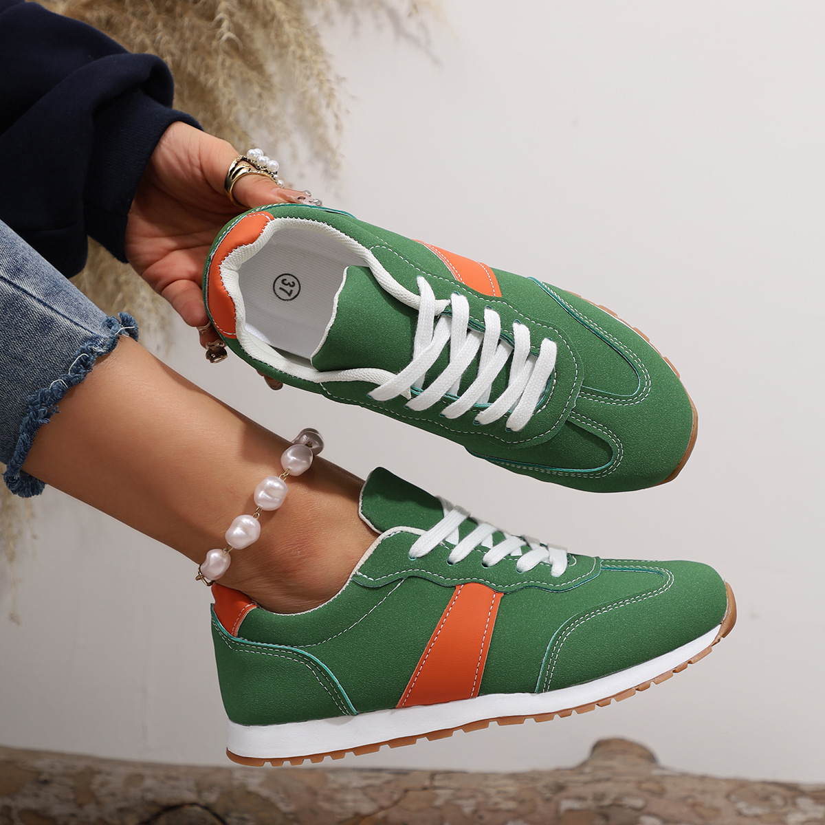 Women’s Round Toe Lace-Up Sneakers – Casual Thick Sole Height-Enhancing Shoes