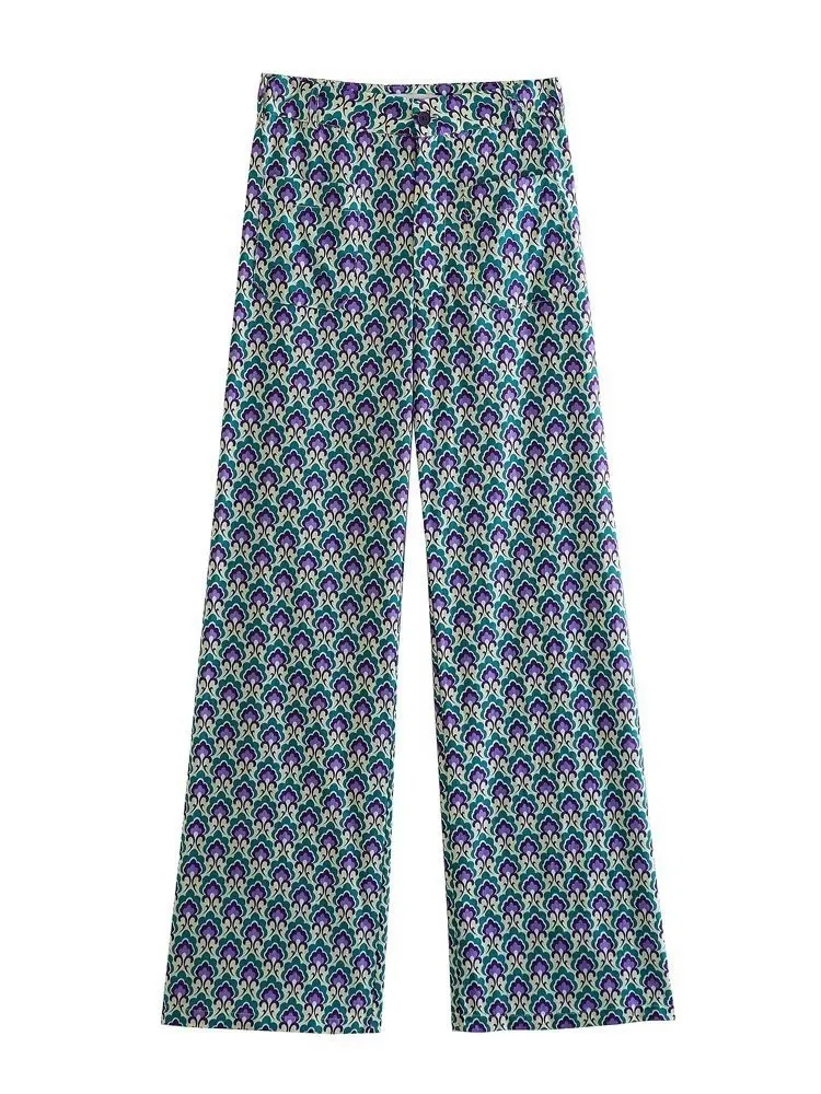 Women's Printing Coat Trousers Suit - Blue Pants