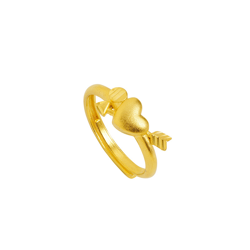 Alluvial Gold Love Heart-shaped Ring Copper Alloy One Arrow To Wear
