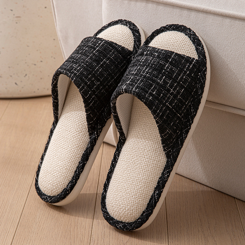 Linen Chanel-Style Slippers - Unisex Indoor Silent Non-Slip Cotton Hemp Home Shoes