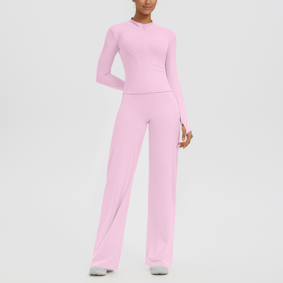 Women's Zip-up Jacket And Loose Wide-leg Pants Set