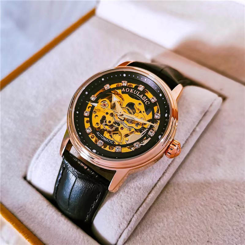 Hollow-Out Diamond-Encrusted Luminous Water-Resistant Mechanical Watch 4
