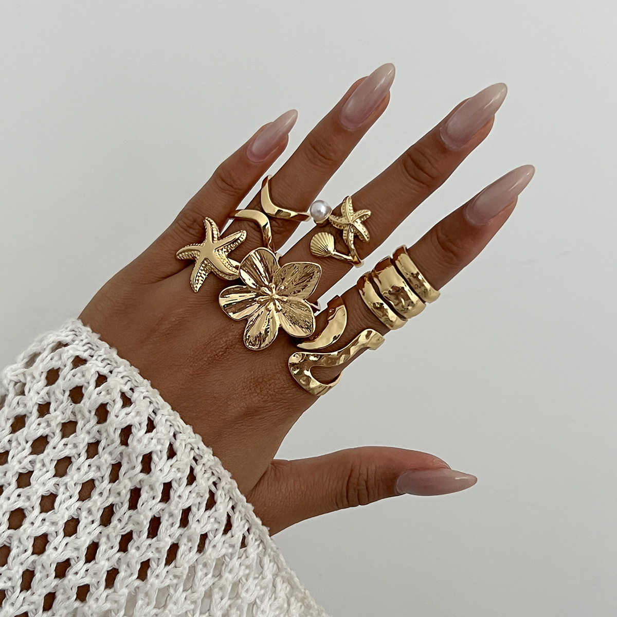 Ocean Wind Ring Irregular Liquid-Like Lines Metal Open-End Ring