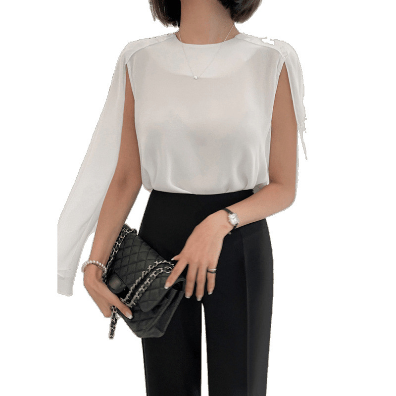 Wind-style Sleeveless Shirt Slim-fit Solid-color Top