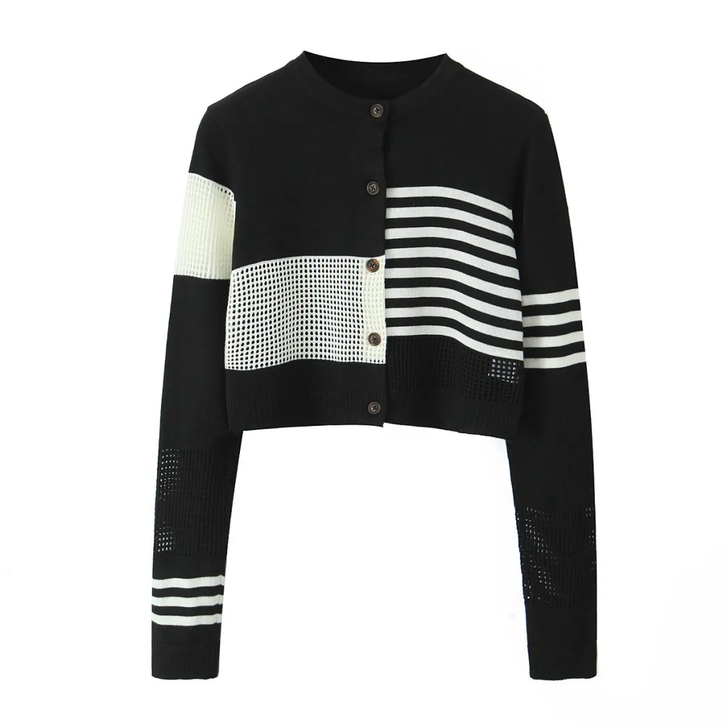 Women's French-style Retro Irregular Hollow-out Sweater - Color Matching